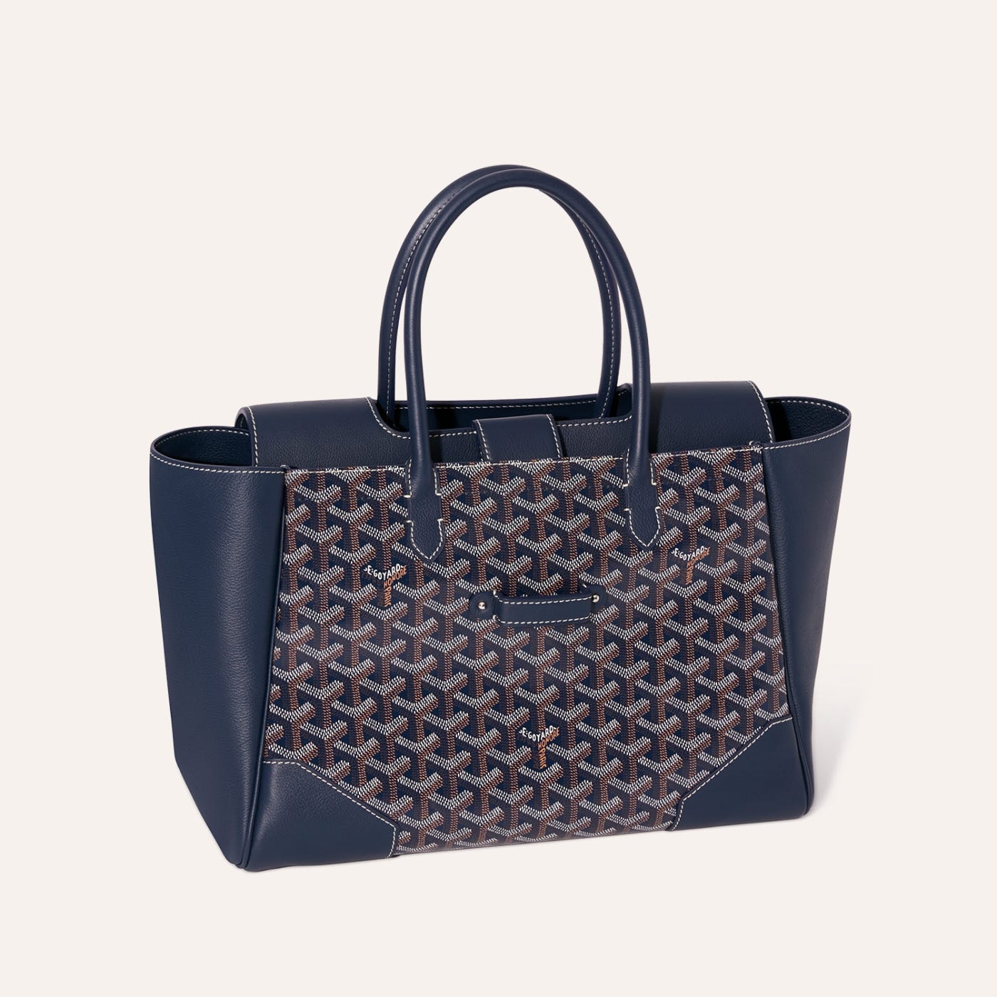 Goyard Saigon Tote Navy Blue Goyardine Canvas Palladium Hardware - Image 4